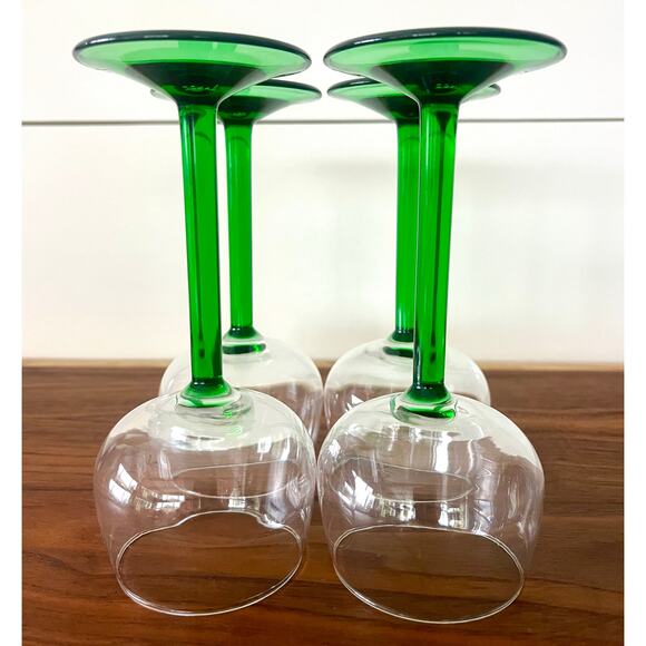 Rhine Wine - Set of 4 Emerald by Cristal D'Arques-Durand Green Stem Plain Bowl - Picture 5 of 7